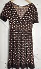London Times Dress Size 10 Cap Sleeve V Neck Brown With Pink Polkadots ?? 