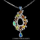 Pear Fire Opal 6x4mm White Topaz Gemstone 925 Sterling Silver Jewelry Necklace