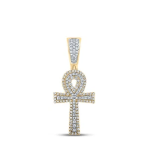 10K Two-tone Gold Mens Round Diamond Ankh Cross Charm Pendant 1/2 Cttw - Picture 1 of 2