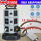 11Way Tower Power Extension Lead with USB 2M UK Plug -Multi Socket Surge Protect