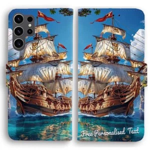 Funda de teléfono con texto personalizada para Samsung Galaxy Series - Barco pirata - Imagen 1 de 1