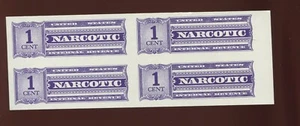 RJA106 Narcotic Tax Revenue Imperf Offset Unused Block of 4 Stamps (RJA106 A9) - Picture 1 of 2