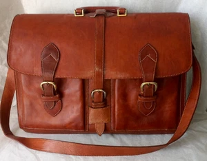VINTAGE VARDA Made in Italy SADDLE BROWN LEATHER BRIEFCASE - Picture 1 of 23
