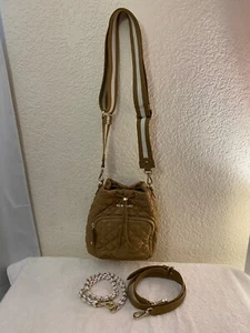Borsa a tracolla trapuntata GUC MZ Wallace Tan Crosby Bucket 3 cinghie originali - Foto 1 di 10