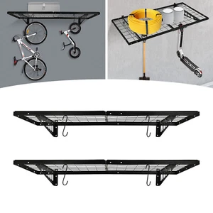 2x Scaffale da Parete per Garage con Gancio Bici Robusto Scaffale da Garage Organizzatore a Parete - Foto 1 di 19