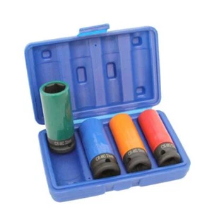Alloy Wheel Nut Deep Thin Wall Metric Impact Socket Set 1/2" Drive 17/19/21/22mm - Picture 1 of 10