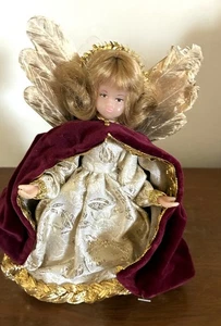 Topper de árbol de ángel cara de cera de 8" de colección Alemania Occidental alas de pluma drozd - Imagen 1 de 4