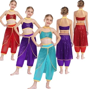 Kids Girls Costume With Overlay Pants Outfit Cosplay Set Sleeveless Festival - Picture 1 of 25