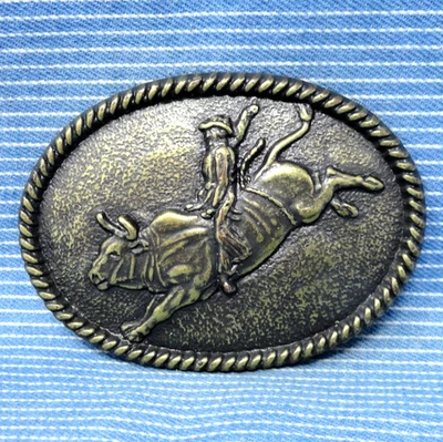 Cowboys Bull Rider Belt Buckle Rodeo Tough Western Roped Edge Vtg 80s 90s.CPA769 - Image 1 of 4