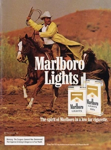 1985 Marlboro Lights Man horse cowboy 1-page MAGAZINE AD - Picture 1 of 1