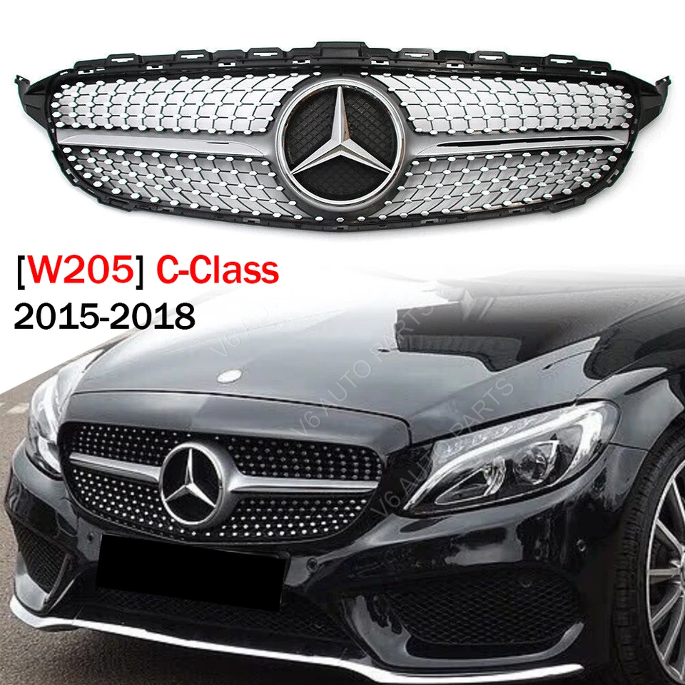 Front Grill W/Emblem For 2015-2018 Mercedes Benz W205 C350 C250 C300 C200 Grille Foto 1 de 4