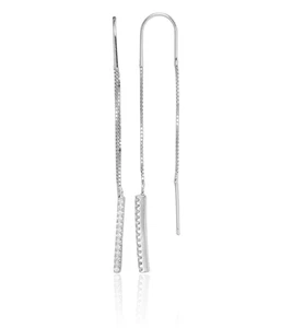 925 Sterling Silver CZ Threader Dangle Earrings - Picture 1 of 10