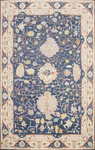 Blue Oushak Large Rug 10x14 Vegetable Dye Floral Handmade Wool Turkish Carpet - Picture 1 of 12