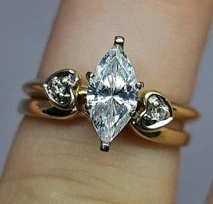 14K Solid Yellow Gold Marquise Cut Cubic Zirconia Wedding Set Size 7 4.42g - Picture 1 of 24