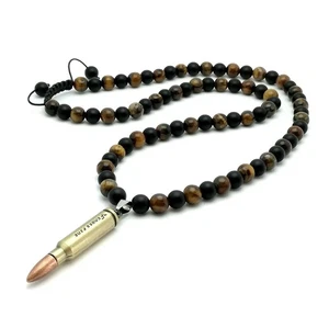 Collar Hombre Colgante Cartucho AK-47 Onyx Piedra Ojo de Tigre Hombre Regalo - Imagen 1 de 3