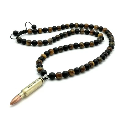 Collar Hombre Colgante Cartucho AK-47 Onyx Piedra Ojo de Tigre Hombre Regalo - Imagen 1 de 3