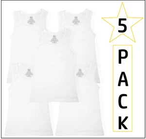 PACK DE 5 CHALECOS NIÑOS BLANCOS 100% ALGODÓN SIN MANGAS PUNTO ACANALADO 10 12 14 16 AÑOS NUEVOS - Imagen 1 de 3