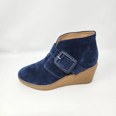 Jack Rogers Boots Izzie Womens Size 7.5M Blue Suede Wedge Buckle Ankle Booties - Image 1 of 4