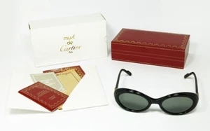 N.O.S. VINTAGE SUNGLASSES CARTIER T8200078 OVAL NOIR BLACK GOLD PLATINE DIABOLO - Picture 1 of 12