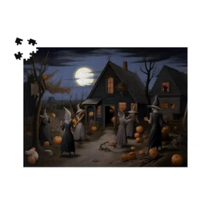 Halloween Sunset Witch Soiree Wooden Jigsaw Puzzle: 1000 pc Puzzle by Durazza - Picture 1 of 3