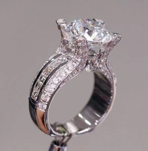 VVS1 2.51 Ct Round Cut Moissanite Euro Shank Engagement Ring 925 Sterling Silver - Picture 1 of 6