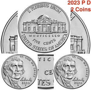 2023 P D Jefferson Nickel US neuwertig nicht im Umlauf von PD BANK ROLLEN Nickel 2er Set - Bild 1 von 15