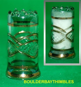 EGYPTIAN GLASS THIMBLE - Hand Blown PALE GREEN & CLEAR - EMBOSSED DESIGN E09 - Picture 1 of 7