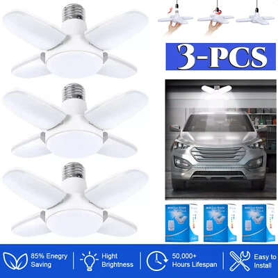3-PACK E27 LED Garage Light Bulb Deformable Ceiling Fixture Lights Workshop Lamp - Image 1 of 4