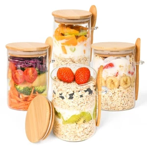 Contenedores de avena para pasar la noche con tapas, paquete de 4 frascos de avena para pasar la noche de 18 oz con cuchara... - Imagen 1 de 9