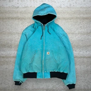 Vintage Carhartt Jacket L Light Blue Cotton Canvas Mesh Lined Hooded Full 90s - Picture 1 of 6