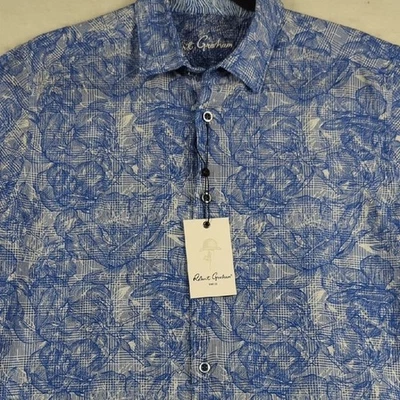 NUEVA Camisa para Hombres Robert Graham Kepler Manga Corta Estampado Floral Lino Algodón Pequeña Foto 1 de 4