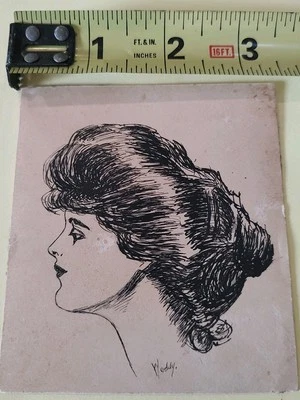 De colección Dibujo Carbón Retrato Niña Gibson, Arte Original 3.5' Firmado por Waddy  Foto 1 de 4