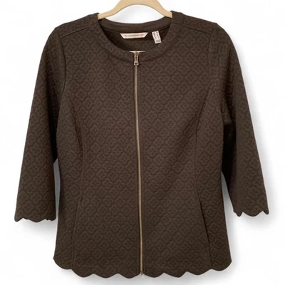 Isaac Mizrahi Live! Chaqueta negra acolchada tejida cremallera completa bordes festoneados talla M Foto 1 de 4