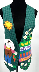 Happy Spring Womens Handcrafted Reversible Novelty Vest Small Green Cotton - Picture 1 of 13