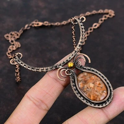 Joyería de piedra solar cobre regalo para amigo alambre envuelto collar ajustable 18,0" Foto 1 de 4