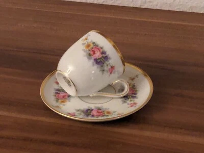 Rosenthal Selb Bavaria Moccatasse mit Untertasse Rosen Golddekor - Bild 1 von 4