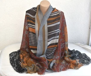 Soya Concept 75" x 35" Scarf Brown Blue Paisley Polyester Shawl Denmark - Picture 1 of 5