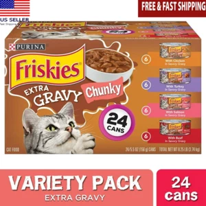 Chunky Wet Cat Food Variety Pack 24 Pack 5.5oz Cans Real Meat & Seafood Flavor - Picture 1 of 3