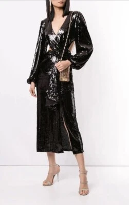 Vestido Alice McCall Lentejuelas Eléctrico Orquídea Negro Midi Recortado Reino Unido 6 PVP £593 NUEVO Foto 1 de 4