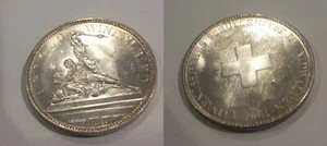 Rare 1861 Switzerland Silver 5 Francs Shooting Thaler Nidwalden Nice BU - Picture 1 of 3