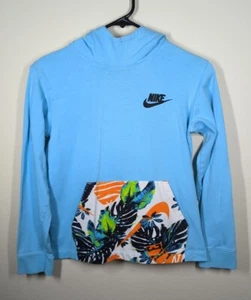 Nike Youth Floral Palm Leaf Print Hooded Pullover Blue Size L Pockets Tropical  - Picture 1 of 8