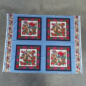 Cranston Joan Messmore Vögel Vogelhaus Stoff Paneele blau kariert Blumen Bordüre - Bild 1 von 4