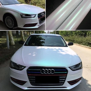 Glossy Dawn White Pearl Metal Chrome Entire Auto Car Vinyl Wrap Decal Sticker AB - Picture 1 of 7