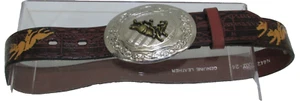 Nocona Genu Leather Belt and Bullrider Buckle Boys 24 Inches Bull Riders Cowboys - Picture 1 of 15