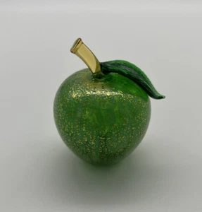 Glass Apple with Leaf Green & Gold Aventurine Hollow - Picture 1 of 6