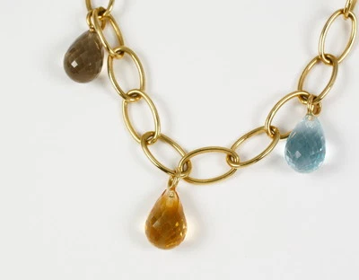 Hübsches Collier 585 Gelbgold mit verschiedenen echten Farbsteinen  - Bild 1 von 2