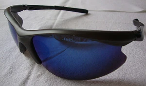 Occhiali da sole sportivi grigi mezza montatura blu lenti specchiate donna uomo outdoor occhiale - Foto 1 di 4