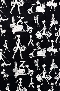 Michael Miller Shopping Girls Vespa Ponytail Boots Retro Dogs Black&White 18x42 - Imagen 1 de 4