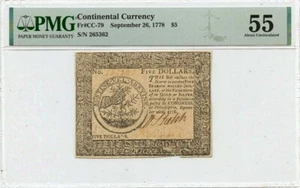 1778 September 26, $5 Continental Currency FR#CC-79 PMG AU55 - Picture 1 of 2