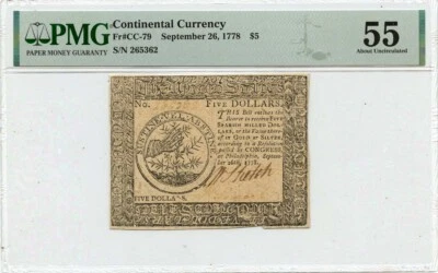 1778 September 26, $5 Continental Currency FR#CC-79 PMG AU55 - Image 1 of 2